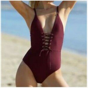 NWT LA Hearts maroon ribbed bathing suit - Large